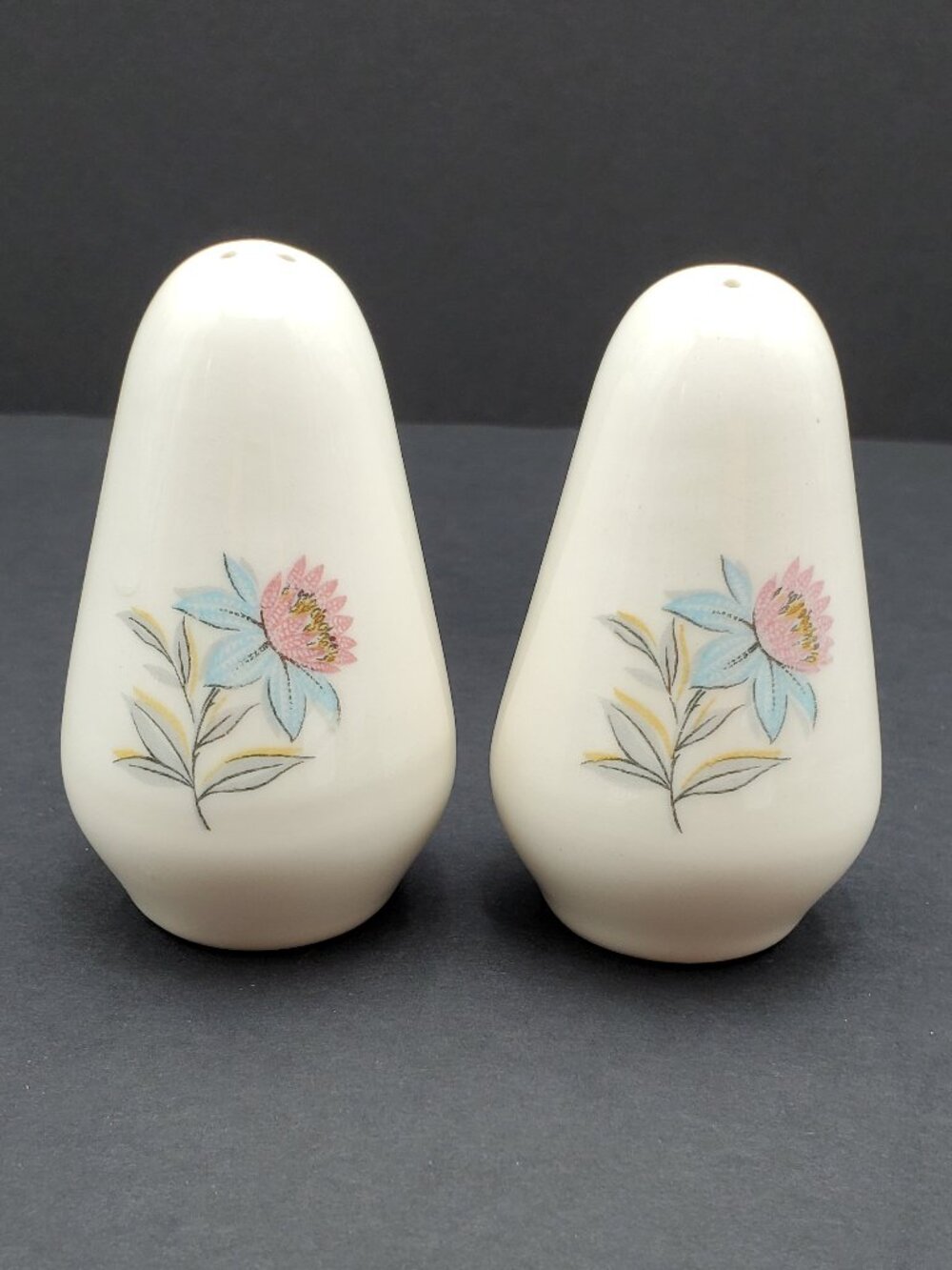 Steubenville Fairlane Salt & Pepper Shakers Blue & Pink Flowers Shaker Set